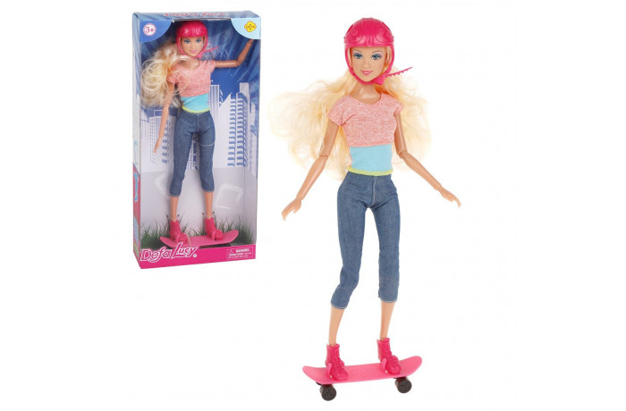 Defa Кукла Lucy На прогулке со скейтбордом и шлемом 8375 pink - фото 1