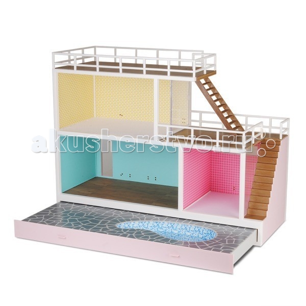Lundby Стокгольм Кукольный домик с выдвигающимся бассейном с подключением света lundby мебель стокгольм спальня