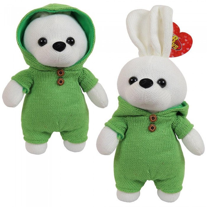 Мягкие игрушки ABtoys Knitted Зайка вязаный 22 см в зеленом костюмчике