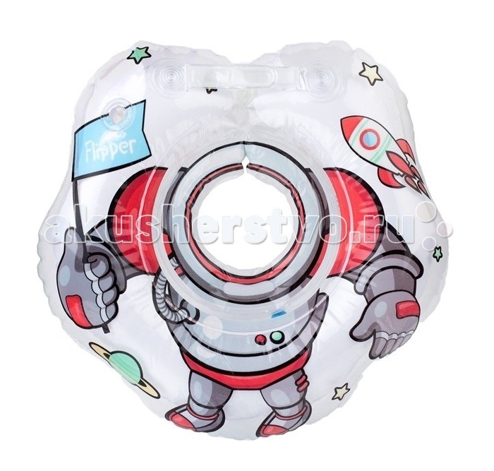 фото Круг для купания roxy-kids flipper на шею для купания и плавания малышей космонавт 3d-дизайн