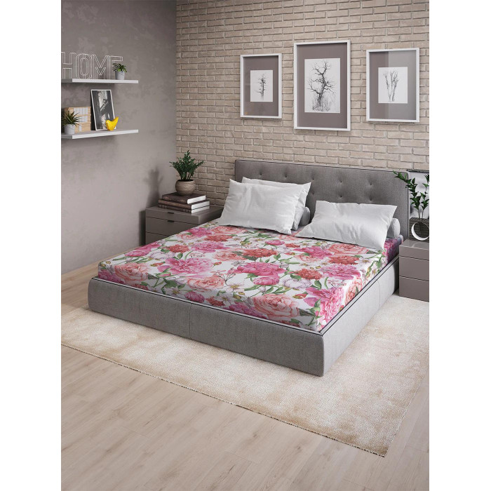 фото Ambesonne натяжная простыня на двуспальную кровать теплые оттенки роз 200х180 см