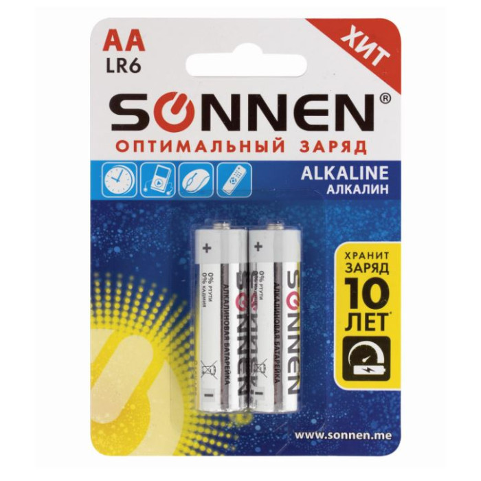 

Sonnen Батарейки алкалиновые АА (LR6, 15А) 2 шт., Батарейки алкалиновые АА (LR6, 15А) 2 шт.