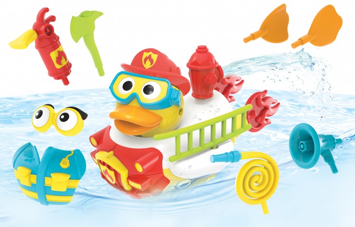 Yookidoo Игрушка водная Утка-пожарный с водометом и аксессуарами yookidoo игрушка водная утка пожарный с водометом и аксессуарами