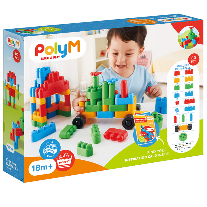 Конструктор PolyM детский Строитель 80 элементов конструктор polym детский строитель 80 элементов