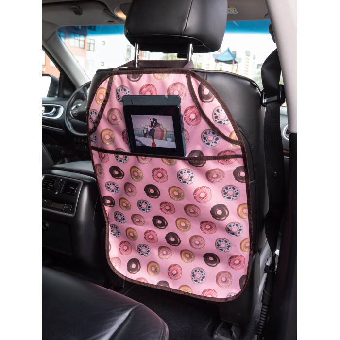АвтоБра Защита сиденья с карманом под планшет Пончики