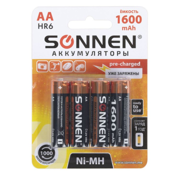 Sonnen Батарейки аккумуляторные Ni-Mh АА (HR6) 1600 mAh 4 шт.