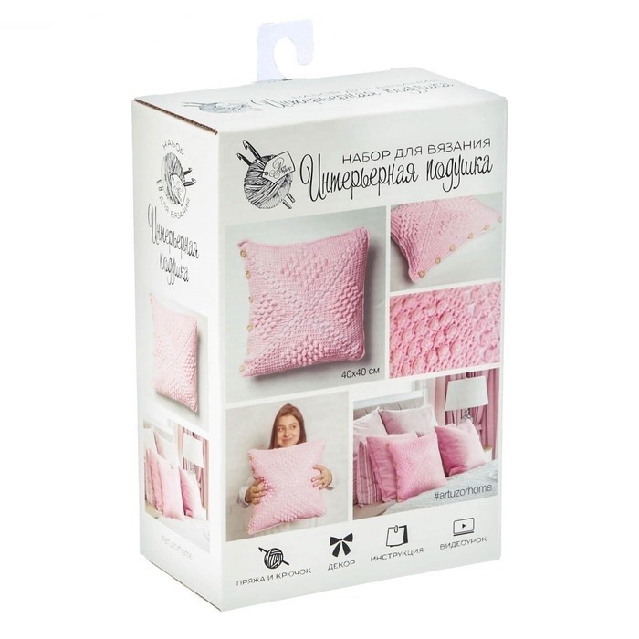 фото Арт узор набор для вязания интерьерная подушка розовые сны