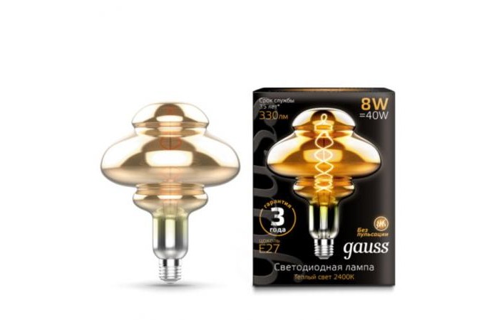 

Светильник Gauss Лампа Vintage Filament Flexible LED BD160 8W 330lm E27 2400K, Лампа Vintage Filament Flexible LED BD160 8W 330lm E27 2400K