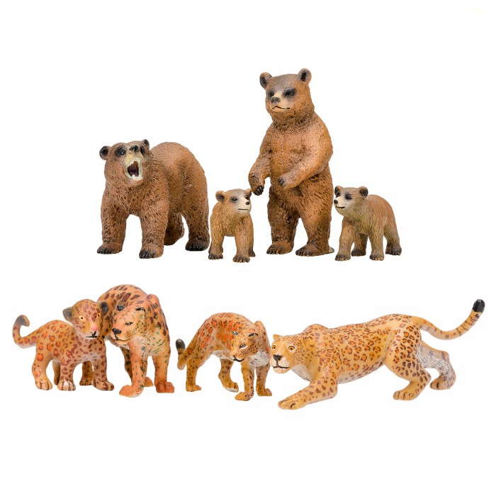Masai Mara Набор фигурок Мир диких животных Семьи ягуаров и семья медведей (8 предметов)