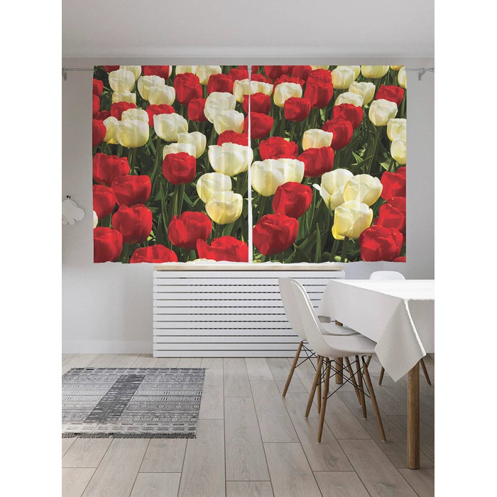 JoyArty Фотошторы для кухни и спальни Красочные тюльпаны 180х145 см