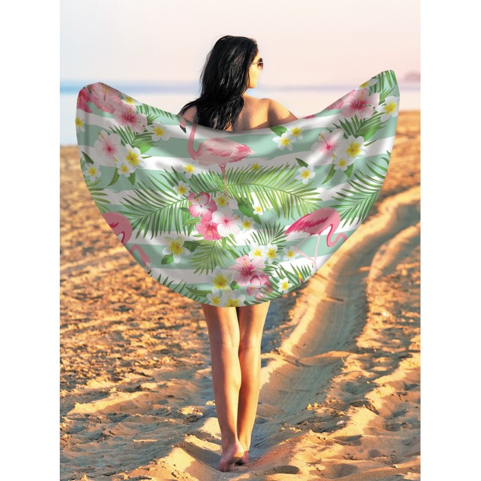 JoyArty Парео и Пляжный коврик Фламинго с цветами 150 см