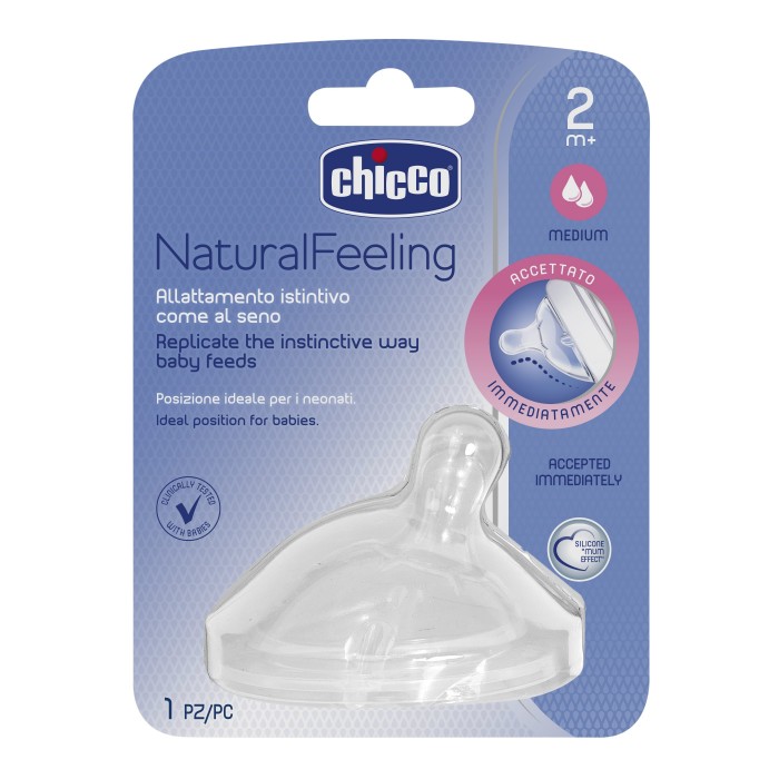 Соска Chicco Natural Feeling силиконовая с флексорами средний поток 2 мес.