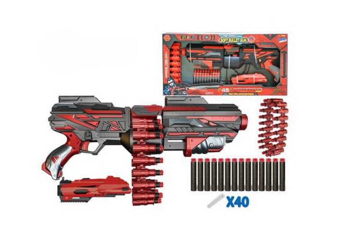 Junfa Бластер с мягкими снарядами 40 шт. FJ015 бластер игрушечный в наборе с 2 мягкими пулями и 3 мягкими снарядами на присосках а