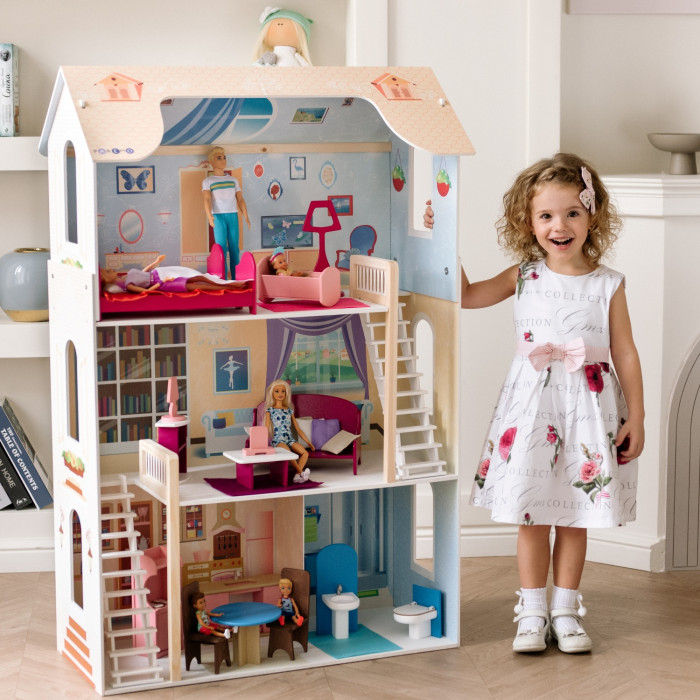 Кукольные домики и мебель Paremo Деревянный кукольный домик Шарм с мебелью (16 предметов)