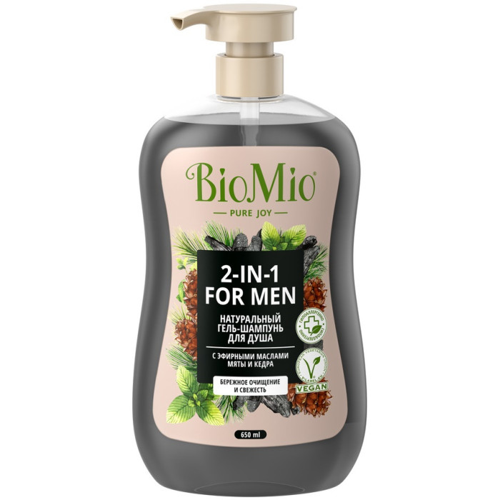 фото Biomio for men натуральный гель-шампунь для душа с эфирными маслами мяты и кедра 2 в 1 650 мл