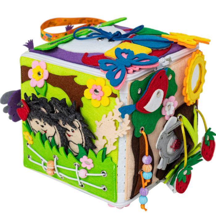 цена Развивающие игрушки Evotoys Мягкий бизиборд кубик Софтики в лесу 15х15 см