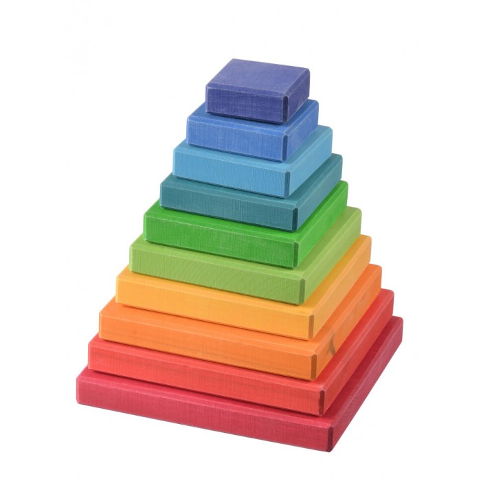 Деревянная игрушка Букарашка Пирамида радужная квадратная