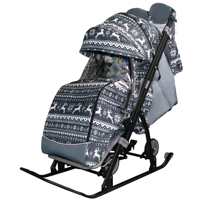 Санки-коляска Galaxy Snow Kids-3-1 Олени на больших колесах (сумка+варежки)