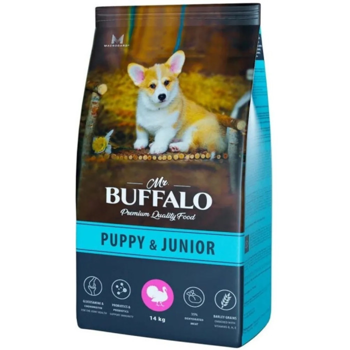 Mr.Buffalo Сухой корм Puppy & Junior для щенков и юниоров с индейкой 14 кг B124 - фото 1