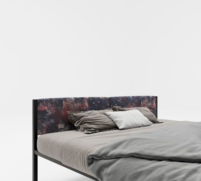 Подростковая кровать ROOMIROOM двуспальная металлическая с мягким изголовьем Космос 200х160