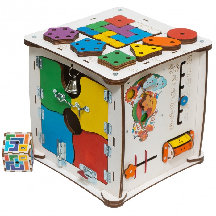 фото Деревянная игрушка evotoys бизиборд кубик знайка семицветик макси