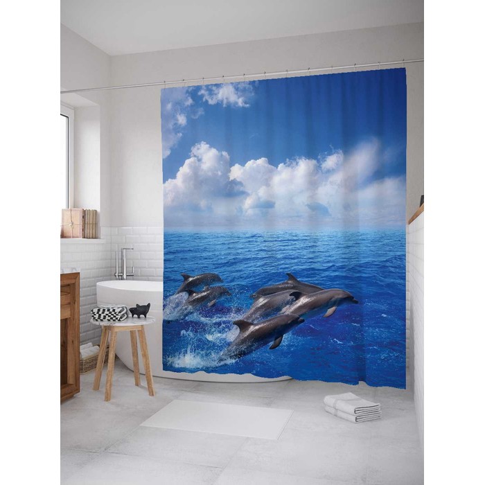 JoyArty Штора для ванной Прыгающие дельфины 180х200 см joyarty штора для ванной природный душ 180х200 см