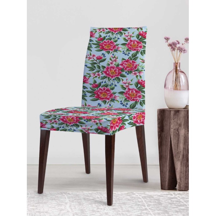 JoyArty Декоративный велюровый чехол на стул со спинкой Пестрые малиновые цветы