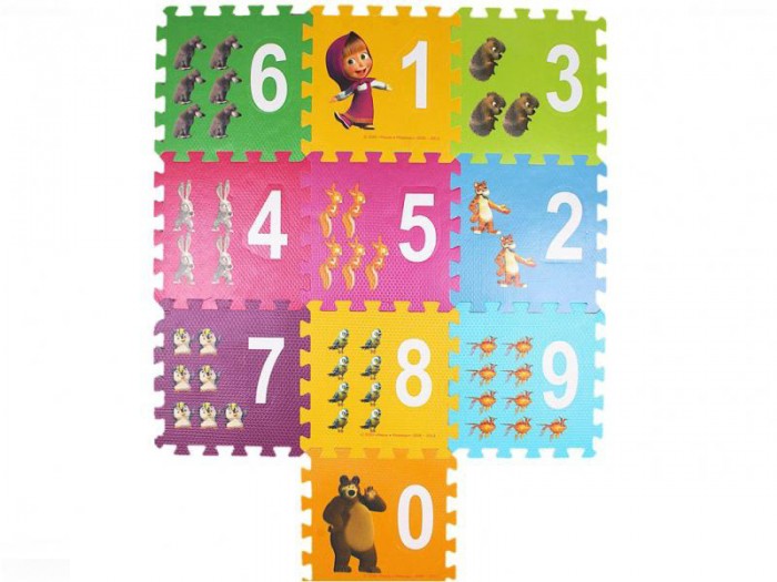 Игровой коврик Играем вместе Маша и Медведь с вырезанными цифрами коврик-пазл FS-NUM-03-MM - фото 1