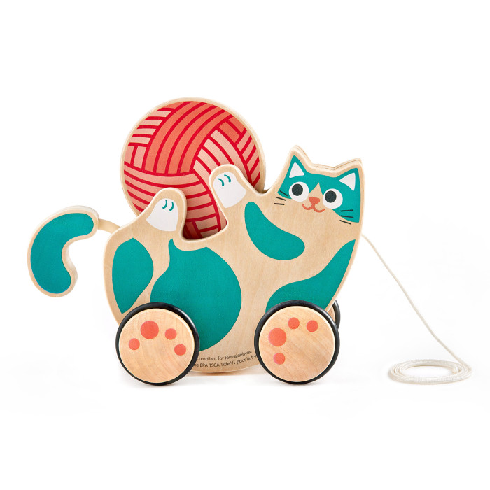 Деревянные игрушки Hape для малышей каталка погремушка Игривый котенок