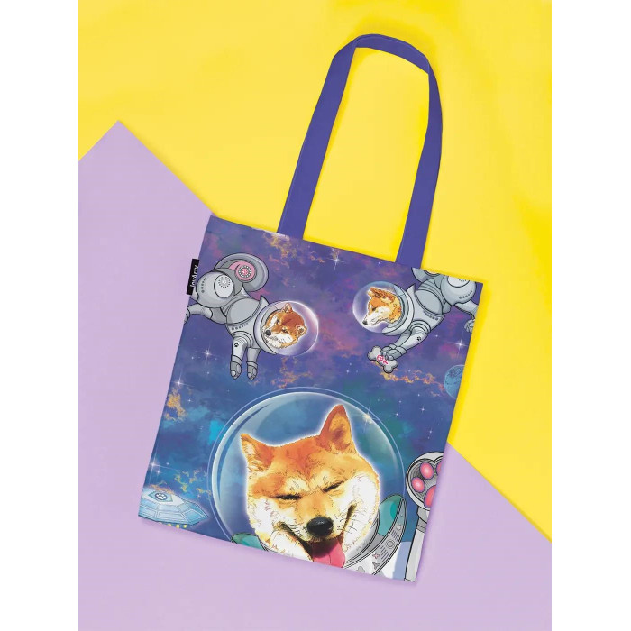 JoyArty Сумка шоппер Собаки в космосе ткань под лен 35x37x7 см золотко в космосе или держи ведьму