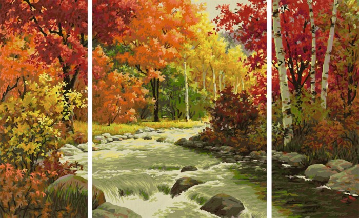 цена Картины по номерам Schipper Триптих Осенний поток 50х80 см