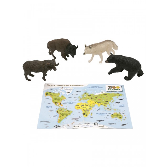 ZOOграфия Игровой набор Животные с картой обитания 4 шт. 200664521