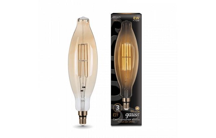 

Светильник Gauss Лампа Vintage Filament Flexible LED A160 8W E27 780lm 2400K, Лампа Vintage Filament Flexible LED A160 8W E27 780lm 2400K