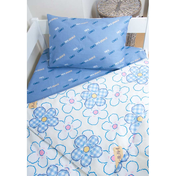 Постельное белье Сонный гномик комплект Синие и белые цветы 160x80 см (3 предмета)