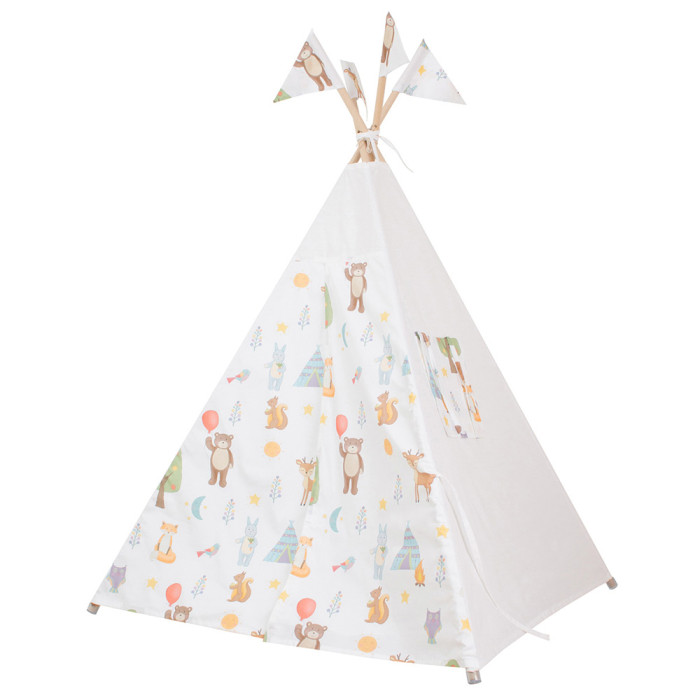 

VamVigvam Большой вигвам Forest Party с окном и карманом + флажки 130x130, Большой вигвам Forest Party с окном и карманом + флажки 130x130