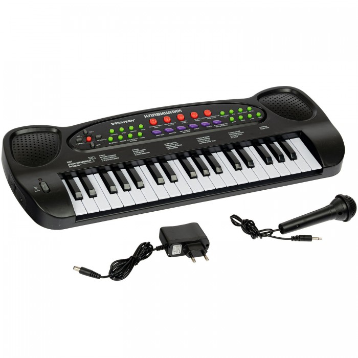Музыкальный инструмент Bondibon Синтезатор Клавишник с микрофоном и блоком питания 37 клавиш музыкальный инструмент abtoys синтезатор с микрофоном 32 клавиши