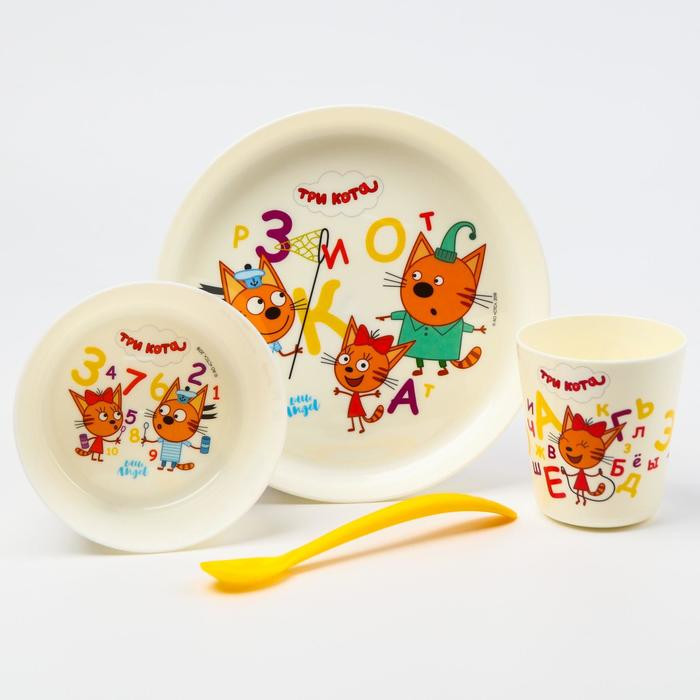 LalaBaby Набор детской посуды Три Кота Обучайка (4 предмета)