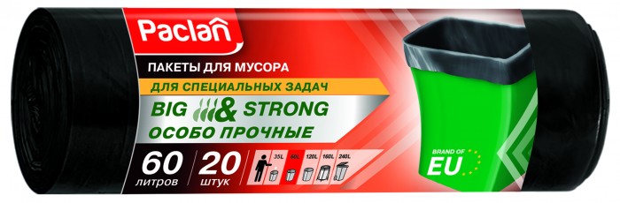 

Paclan Мешки для мусора Big Strong 60 л 20 шт., Мешки для мусора Big Strong 60 л 20 шт.