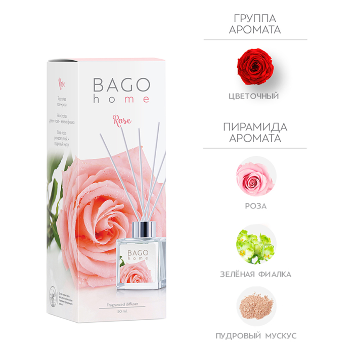 фото Bago home ароматический мини-диффузор роза 50 мл