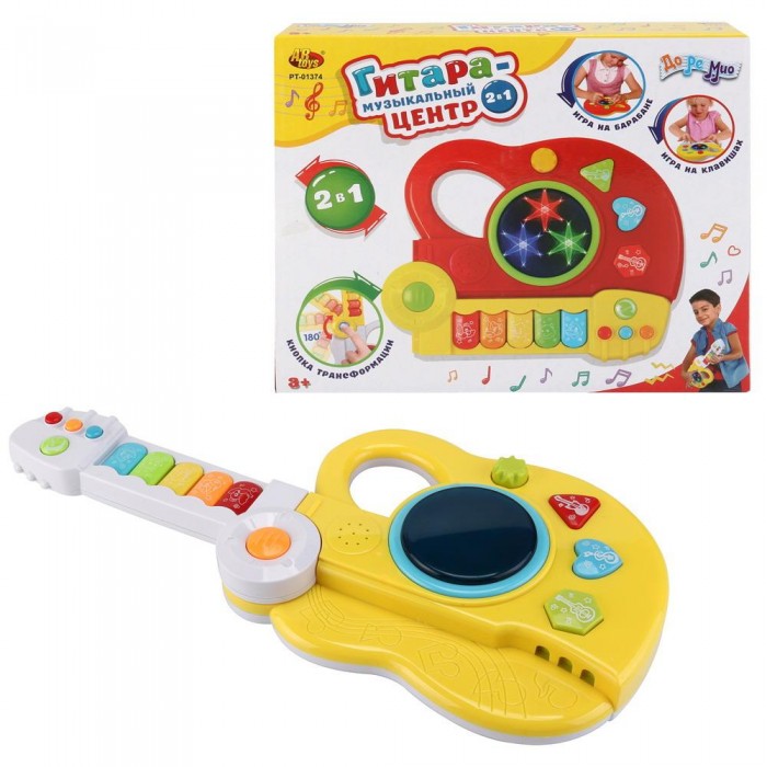 Электронные игрушки ABtoys для малышей Гитара и музыкальный центр 2 в 1 игрушка музыкальная дудочка световые и звуковые эффекты цвет зелёный