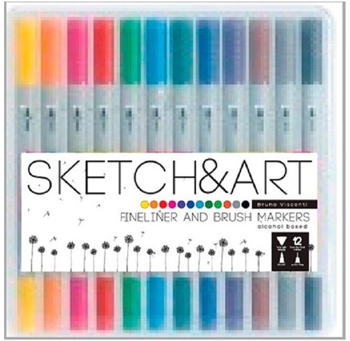 

Sketch&Art Набор маркеров двухсторонних Кисточка и линер 12 цветов, Набор маркеров двухсторонних Кисточка и линер 12 цветов
