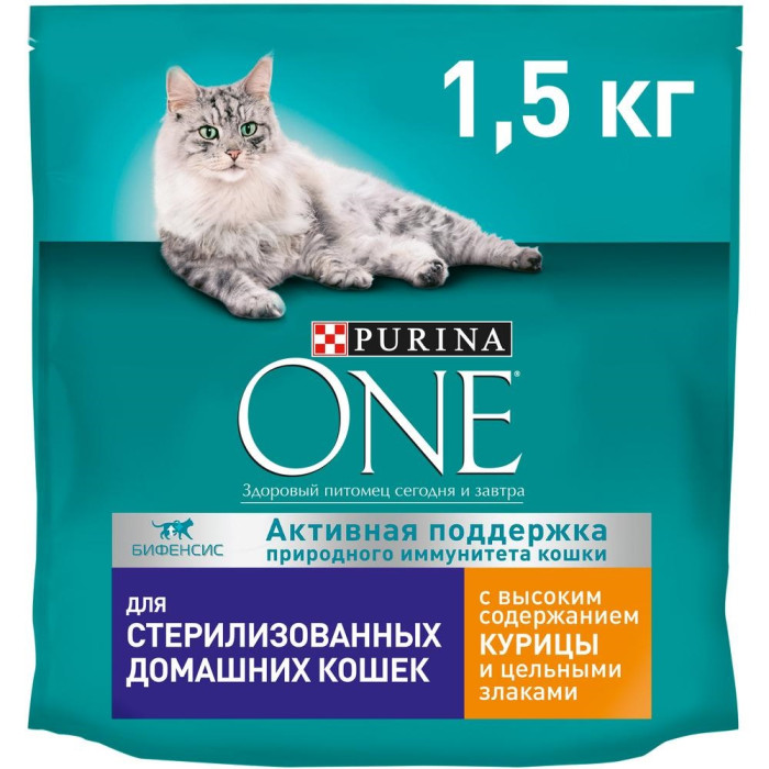 Purina ONE Сухой корм для стерилизованных кошек и кастрированных котов Курица и злаки 1.5 кг 12376664 - фото 1