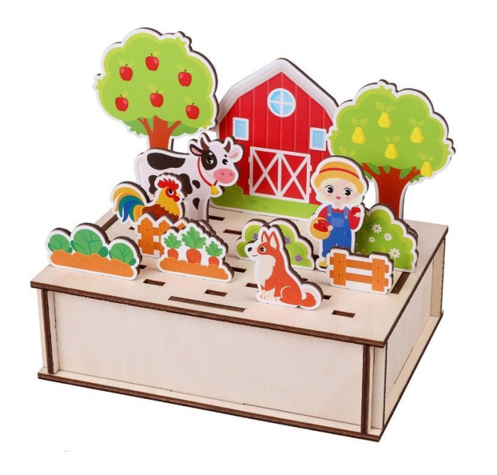 Деревянная игрушка Mapacha Головоломка-панорама Веселая ферма деревянная игрушка bondibon настольная развивающая игра головоломка бондилогика весёлый цирк