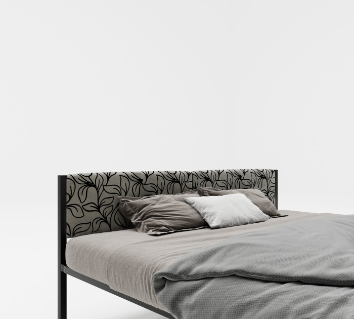 Подростковая кровать ROOMIROOM двуспальная металлическая с мягким изголовьем Цветы 200х160