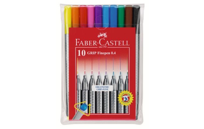 

Faber-Castell Набор капиллярных ручек Grip Finepen трехгранные 0,4 мм 10 цветов, Набор капиллярных ручек Grip Finepen трехгранные 0,4 мм 10 цветов