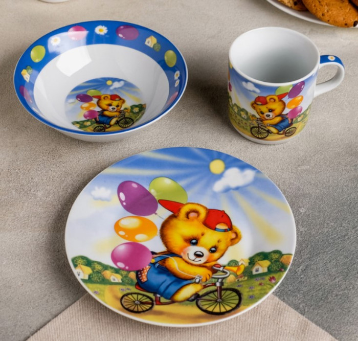 Доляна Набор детской посуды Мишка на велосипеде (3 предмета)