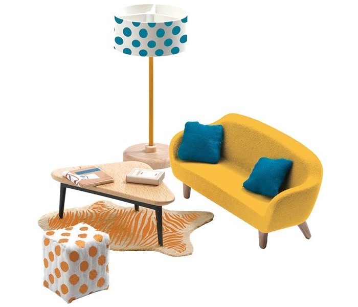 фото Djeco мебель для кукольного дома оранжевая гостиная