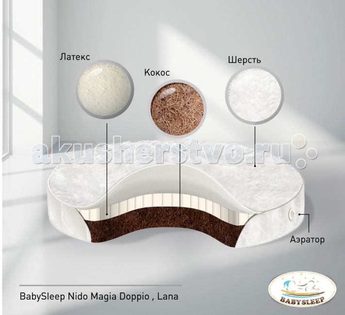 фото Матрас babysleep doppio lana в колыбель 75x75 см