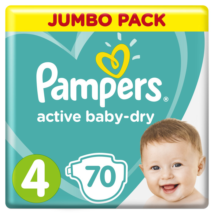  Pampers Подгузники Active Baby-Dry для малышей р.4 (9-14 кг) 70 шт.