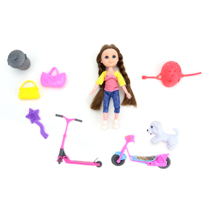 цена Куклы и одежда для кукол ND Play Кукла с аксессуарами Нина на прогулке на самокате 16 см